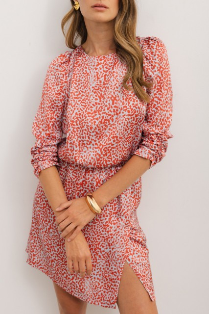 Tomato Red Leopard Print Long Sleeve Hollowed Back Split Mini Dress LC6122108-P103