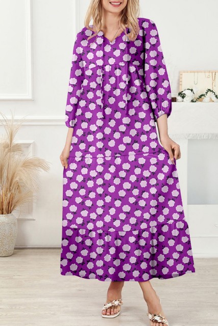 Purple Boho Printed Half Sleeve Maxi Dress LC6119380-8