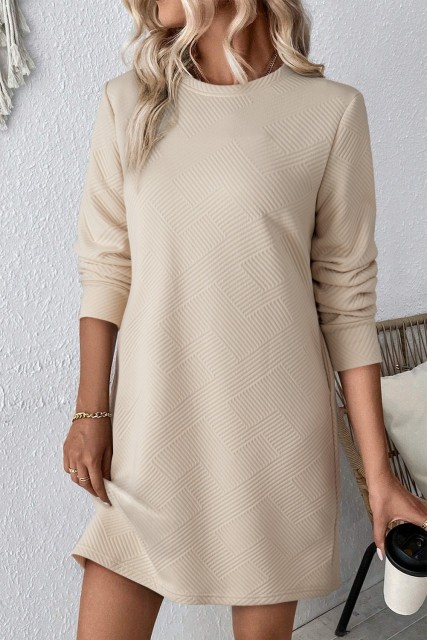 Apricot Solid Color Textured Long Sleeve Shift Dress LC6121814-P18