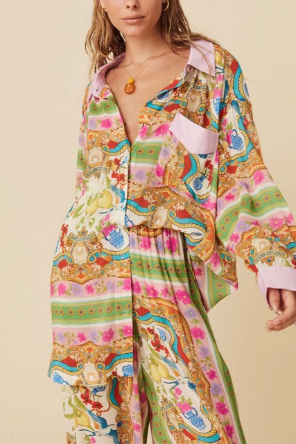 Multicolour Boho Floral Print Buttoned Long Sleeve Shirt Dress LC6122626-P22