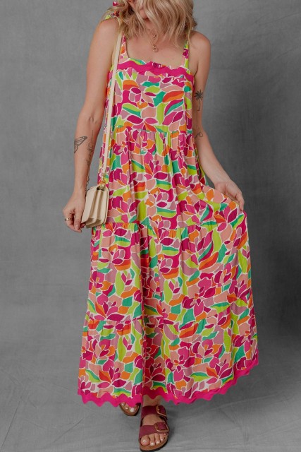 Multicolour Floral Tied Straps Ricrac Trim Maxi Dress LC6123660-P22