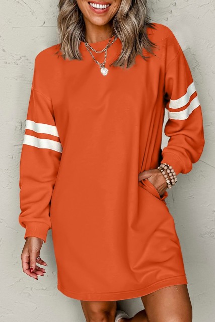 Orange Varsity Contrast Banded Sleeve Shift Sweatshirt Dress LC6126356-P14